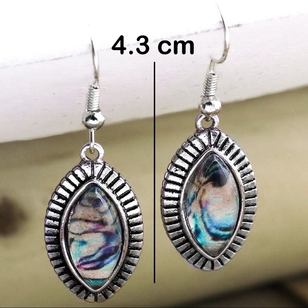 Any 2/$20! Silver Abalone Obelisk Drop Earrings - Picture 4 of 6